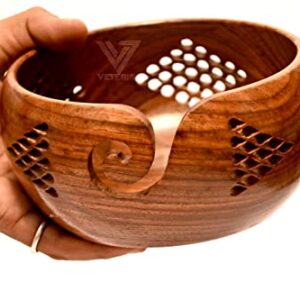 VETERIS Crafted Yarn Storage Bowls with Decorative Carved Handmade Grills - Knitting & Crochet Accessories Supplies