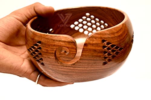 VETERIS Crafted Yarn Storage Bowls with Decorative Carved Handmade Grills - Knitting & Crochet Accessories Supplies