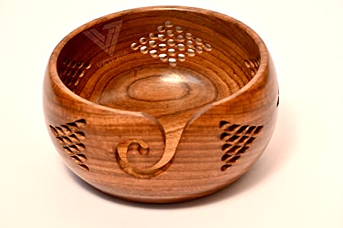 VETERIS Crafted Yarn Storage Bowls with Decorative Carved Handmade Grills - Knitting & Crochet Accessories Supplies