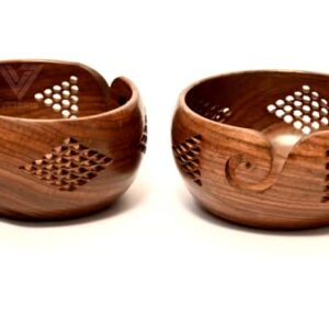 VETERIS Crafted Yarn Storage Bowls with Decorative Carved Handmade Grills - Knitting & Crochet Accessories Supplies