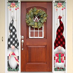 rainlemon merry christmas gnome porch banner swedish tomte nordic buffalo check plaid front door sign decoration
