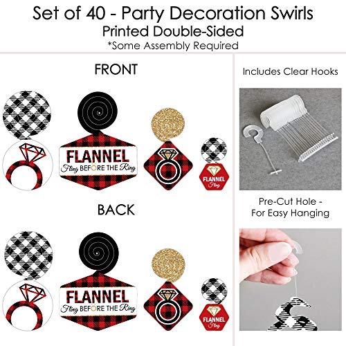 Big Dot of Happiness Flannel Fling Before the Ring - Buffalo Plaid Bachelorette Party Hanging Decor - Party Decoration Swirls - Set of 40