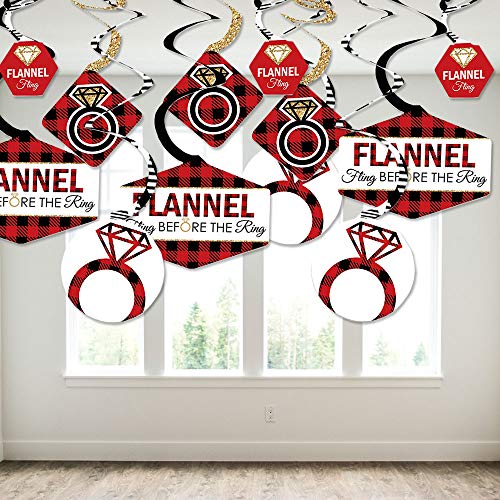 Big Dot of Happiness Flannel Fling Before the Ring - Buffalo Plaid Bachelorette Party Hanging Decor - Party Decoration Swirls - Set of 40