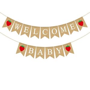rainlemon jute burlap welcome baby banner with strawberry baby shower party bunting garland decoration
