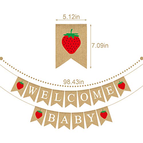 Rainlemon Jute Burlap Welcome Baby Banner with Strawberry Baby Shower Party Bunting Garland Decoration