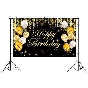 Happy Birthday Banner, Happy Birthday Yard Sign Background, Indoor Outdoor Birthday Backdrop, Party Decorations Banner for Women Men Boys Girls. (Black Gold)