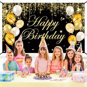 Happy Birthday Banner, Happy Birthday Yard Sign Background, Indoor Outdoor Birthday Backdrop, Party Decorations Banner for Women Men Boys Girls. (Black Gold)