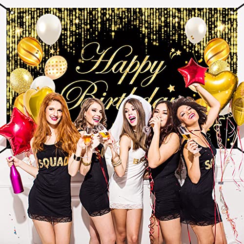 Happy Birthday Banner, Happy Birthday Yard Sign Background, Indoor Outdoor Birthday Backdrop, Party Decorations Banner for Women Men Boys Girls. (Black Gold)