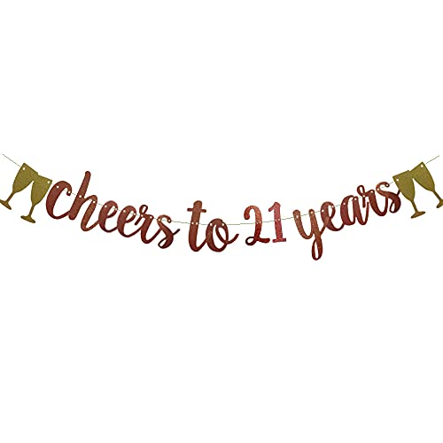 Cheers To 21 Years Banner,Pre-Strung, Rose Gold Paper Glitter Party Decorations For 21ST Wedding Anniversary 21 Years Old 21ST Birthday Party Supplies Letters Rose Gold ZHAOFEIHN