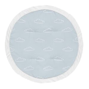 sweet jojo designs blue clouds boy baby playmat tummy time infant play mat – slate and white cloud sky for vintage airplane aviator aviation collection
