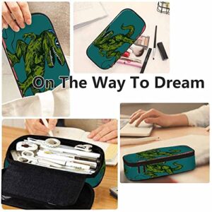 Yekiua T-Rex Surfer Pencil Case Happy Dinosaur Surfer Wearing Sunglasses Big Capacity Pencil Pouch Office College School Makeup Bag For Teens Girls Adults Student