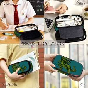 Yekiua T-Rex Surfer Pencil Case Happy Dinosaur Surfer Wearing Sunglasses Big Capacity Pencil Pouch Office College School Makeup Bag For Teens Girls Adults Student