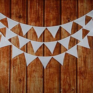 infei solid white double layer cotton fabric flags bunting banner garlands for wedding, birthday party, outdoor & home decoration (3.2m/10.5ft)