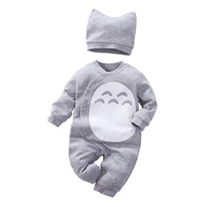 Unisex Baby Totoro Long Sleeve Romper with Hat 2-PC Set Grey