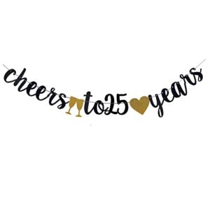cheers to 25 years banner black paper sign pre-strung – happy 25th birthday party decorations – 25th wedding anniversary decorations