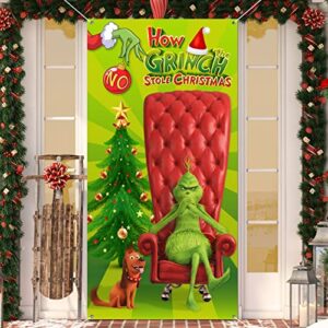 christmas door cover decorations ,grinch christmas decorations the grinch door cover green backdrop funny xmas hanging banners merry christmas porch sign for indoor outside front door party supplies