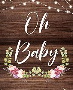 ZDX Oh Baby Door Banner Photo Rustic Floral Wood Backdrop Decorations Baby Shower Newborn Party Door Hanger Cover Sign Supplies Poster Background Decor 72.8 x 35.4in