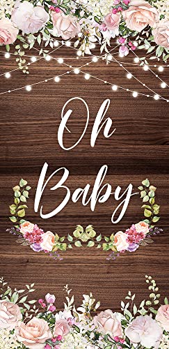 ZDX Oh Baby Door Banner Photo Rustic Floral Wood Backdrop Decorations Baby Shower Newborn Party Door Hanger Cover Sign Supplies Poster Background Decor 72.8 x 35.4in