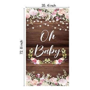 ZDX Oh Baby Door Banner Photo Rustic Floral Wood Backdrop Decorations Baby Shower Newborn Party Door Hanger Cover Sign Supplies Poster Background Decor 72.8 x 35.4in