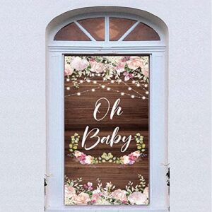 ZDX Oh Baby Door Banner Photo Rustic Floral Wood Backdrop Decorations Baby Shower Newborn Party Door Hanger Cover Sign Supplies Poster Background Decor 72.8 x 35.4in