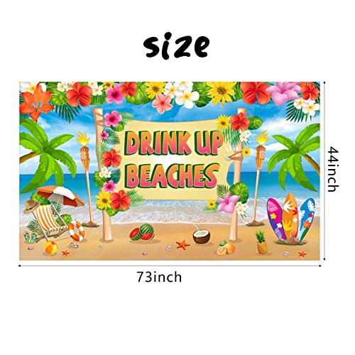 Yoaokiy Beach Theme Party Decorations Drink Up Beaches Banner Backdrop, Hawaii Party Luau Summer Party Background Sign Decor, Tropical Bachelorette Poster Party Supplies