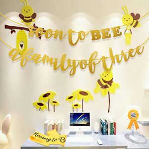 3pcs Welcome Baby Party Banner Set Soon to Bee A Family of Three Banner Mommy to Bee Sash Daddy to Bee Badge Bee Baby Shower Decoration Bee Themed Party Supplies