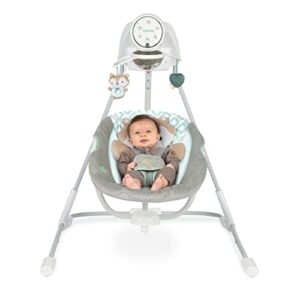 ingenuity inlighten 5-speed baby swing – swivel infant seat, 5 point safety harness, nature sounds, lights – kitt fox