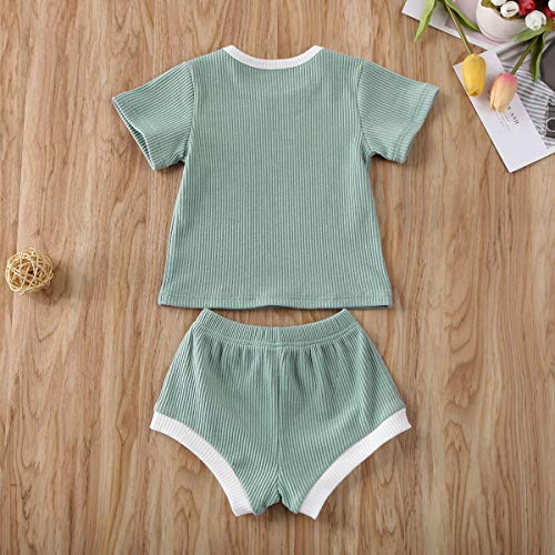 Newborn Infant Baby Girl Boy Clothes Short Sleeve Tops T-Shirt+Shorts Pants Solid Color Two Piece Outfits Set (Light Green, 0-6M)