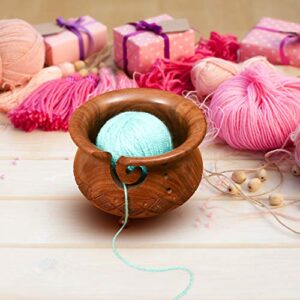 winlay wooden yarn bowl empty yarn storage organizer bowl with holes to let yarn through, diy hand craft knitting crochet yarn balls storage holder