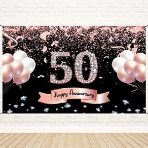 trgowaul 50th anniversary party decorations, rose gold 50th year anniversary banner backdrop for parents, 50 years party favors for 50th wedding anniversary, class reunion, cheers to 50 years party