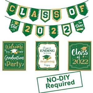 graduation party decoration set congrats grad banner class of 2022 sign party supplies centerpieces decorations for high school party (green 2022)