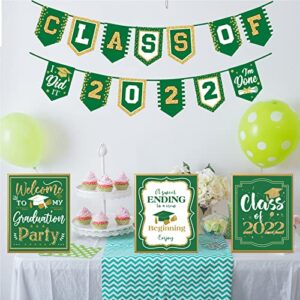 Graduation Party Decoration Set Congrats Grad Banner Class of 2022 Sign Party Supplies Centerpieces Decorations for High School Party (Green 2022)