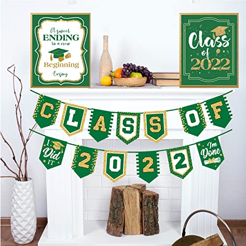 Graduation Party Decoration Set Congrats Grad Banner Class of 2022 Sign Party Supplies Centerpieces Decorations for High School Party (Green 2022)