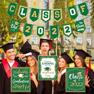 Graduation Party Decoration Set Congrats Grad Banner Class of 2022 Sign Party Supplies Centerpieces Decorations for High School Party (Green 2022)