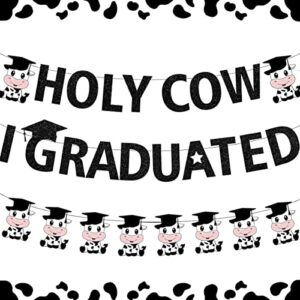 cow graduation banner holy cow i graduated banner, cow congrats graduation decoration with black cap pre-assembled class of 2023 graduation party decoration supplies for high school college