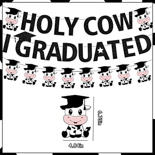 Cow Graduation Banner Holy Cow I Graduated Banner, Cow Congrats Graduation Decoration with Black Cap Pre-assembled Class Of 2023 Graduation Party Decoration Supplies for High School College