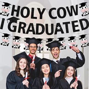 Cow Graduation Banner Holy Cow I Graduated Banner, Cow Congrats Graduation Decoration with Black Cap Pre-assembled Class Of 2023 Graduation Party Decoration Supplies for High School College