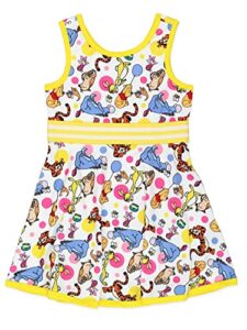 winnie the pooh baby toddler girls fit and flare ultra soft dress (18 months, white/yellow)