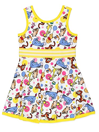 Winnie The Pooh Baby Toddler Girls Fit and Flare Ultra Soft Dress (18 Months, White/Yellow)