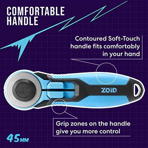 Zoid 45mm Rotary Cutter with Grip, Fabric Cutter Wheel, Rotary Cutter Blade, Mat Cutter, Craft Cutting Tool, Freehand Tool For Fabrics, Mats and Multiple Projects