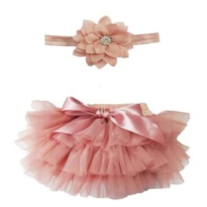 babygdesigns Baby Girl Dusty Rose Tutu Soft and Fluffy - Baby Girl Tutu Skirt with Diaper Cover - Infant Tutu with 2 Headbands - Tutus for Girls