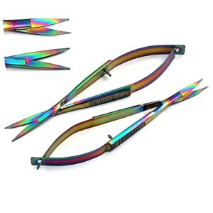 ddp set of 2 multi titanium color rainbow castroviejo scissors straight & curved 4.5″ stainless steel