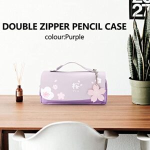 Limnyves Purple Blossom Pencil Case PU Leather Pencil Case Stationery Pencil Case Pencil Case Pencil Case