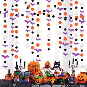 39ft halloween party decoration garland streamers purple bat white ghost black orange circle dot hanging paper banner bunting for halloween all hallows eve birthday home fireplace decor supplies