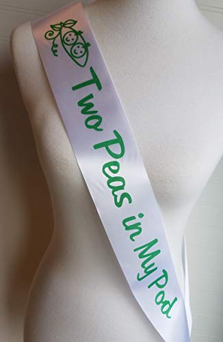 Twin Baby Shower Party Sash & Pin for Mom and Daddy to Be"Two Peas in My Pod"