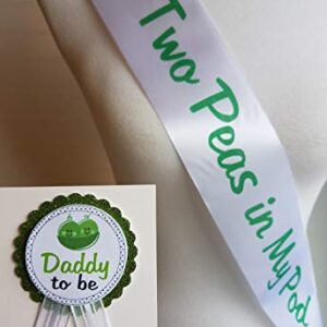 Twin Baby Shower Party Sash & Pin for Mom and Daddy to Be"Two Peas in My Pod"
