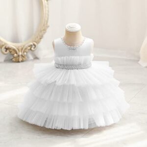 YOOJIA Newborn Sleeveless Flowers Party Dresses for Baby Girls Wedding Birthday Dress Christening Baptism Ball Gowns White 9-12 Months