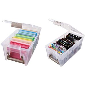 artbin 6925ab semi satchel with 3 removable dividers, portable art & craft organizer with handle, clear & artbin 6934ab marker storage satchel with marker organizer tray, art & craft organizer, clear