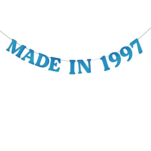 WEIANDBO MADE IN 1997 Blue Glitter Banner,Pre-Strung,26th Birthday Party Decorations Bunting Sign Backdrops,MADE IN 1997