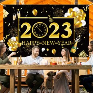 Large Happy New Year Banner 2023 New Year Decorations Happy New Year Backdrop for New Years Eve Party Supplies 2023 NYE Party Decorations